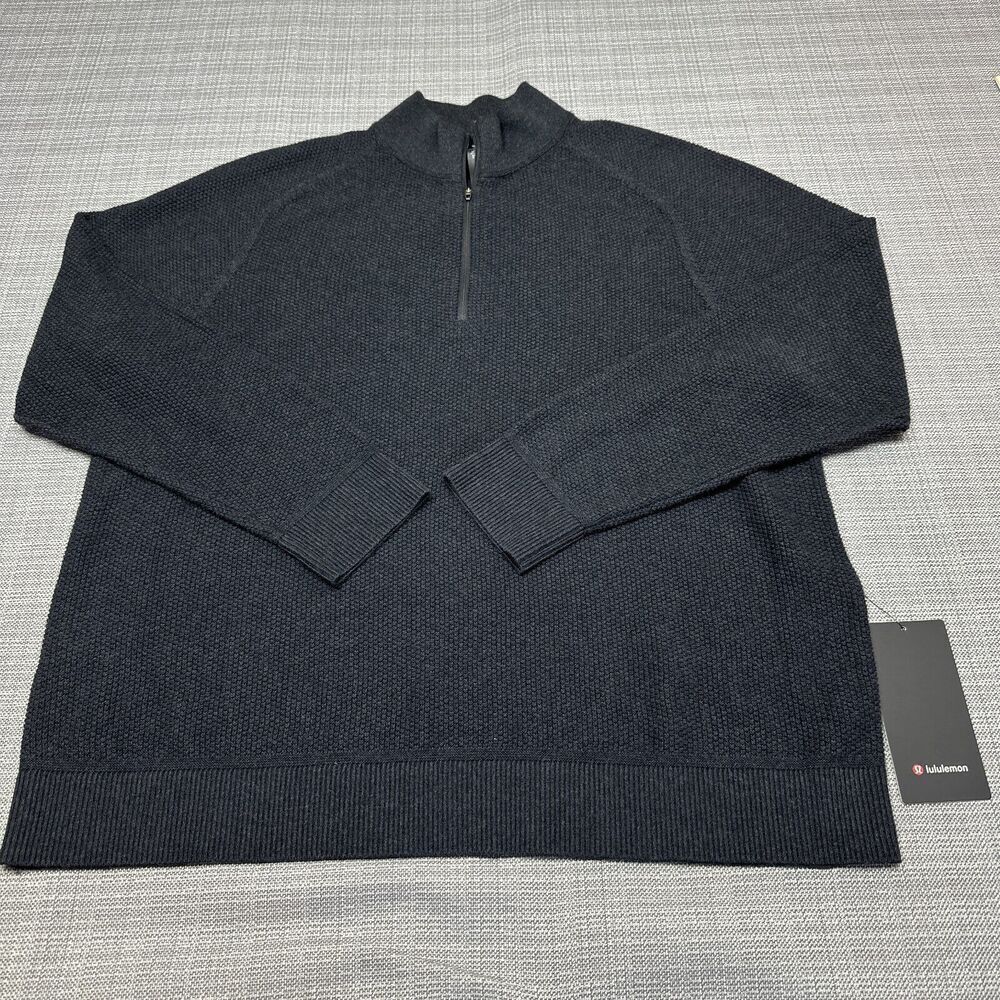Lululemon Sweater Mens XL Black Textured Knit 1/2 Zip Pullover Coolmax New